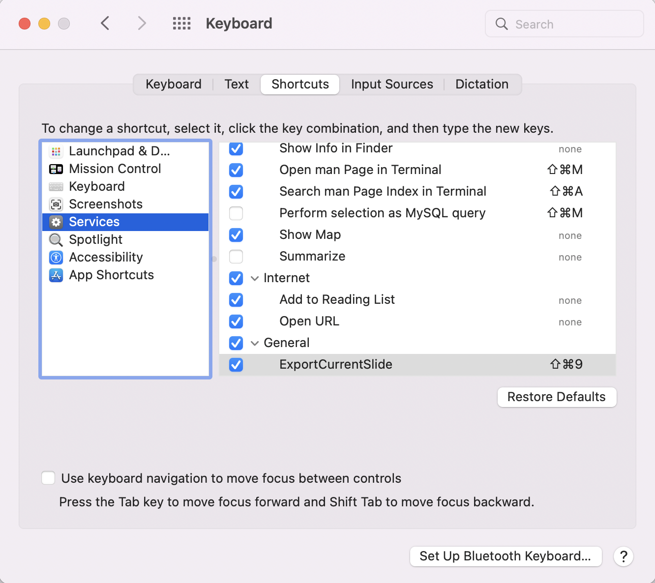 keyboard options